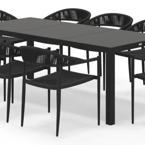 Toma tuinset rechthoekig in zwart aluminium en sintered stone zwart met 8 Guarda tuinstoelen Tijdelijk Beschikbaar