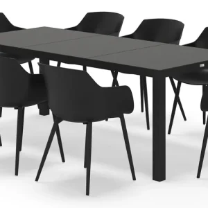 Toma tuinset rechthoekig in zwart aluminium en sintered stone zwart met 8 Paco tuinstoelen Superprijs
