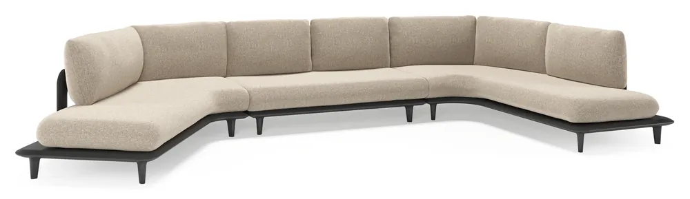 Aanbieding Bomero loungehoek in zwart aluminium met chartres pewter all weather sunbrella® luxe kussen