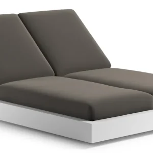 Aanbieding Como verstelbaar dubbel ligbed in wit aluminium met natte carbon beige all weather Sunbrella® luxe kussen