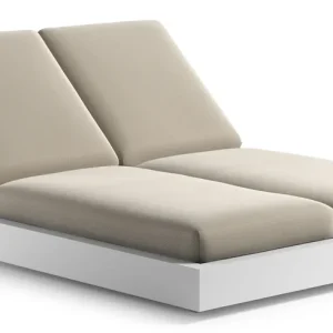 Actieprijs Como verstelbaar dubbel ligbed in wit aluminium met lopi marble all weather sunbrella® luxe kussen
