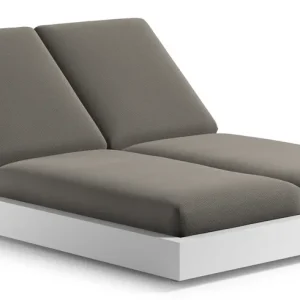 Weekendaanbieding Como verstelbaar dubbel ligbed in wit aluminium met lopi charcoal all weather Sunbrella® luxe kussen