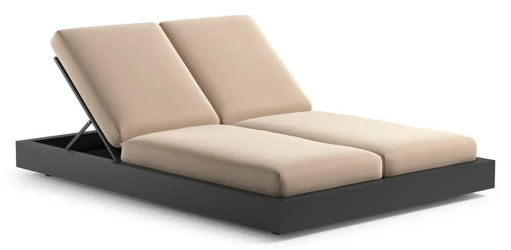 Aanbieding Como verstelbaar dubbel ligbed in zwart aluminium met natte linen chalk all weather Sunbrella® luxe kussen