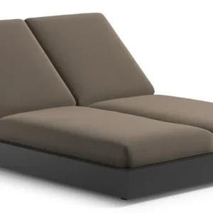 Aanbieding Como verstelbaar dubbel ligbed in zwart aluminium met natte heather grey all weather sunbrella luxe kussen