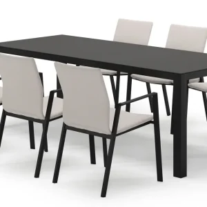 Aanbieding Varese rechthoekige tuinset in zwart aluminium en sintered stone notte minerale met 6 Madura tuinstoelen