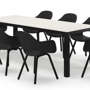 Aanbieding Varese rechthoekige tuinset in zwart aluminium en sintered stone crema minerale met 8 Artena tuinstoelen