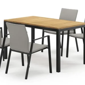 Weekendaanbieding Feltro rechthoekige tuinset in zwart aluminium en teak natural finish met 4 Madura tuinstoelen