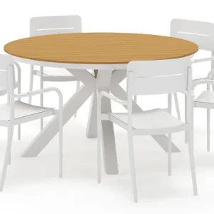 Tora tuinset rond in wit aluminium en polywood met 6 Salto tuinstoelen Superprijs