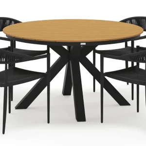 Tora tuinset rond in zwart aluminium en polywood met 4 Guarda tuinstoelen Alleen Vandaag
