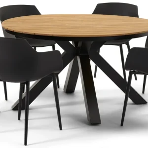 Tora tuinset in zwart aluminium en polywood tafelblad met 6 Paco tuinstoelen Gratis Retour