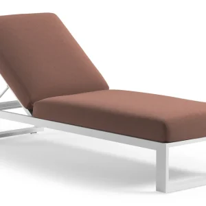 Voordeelprijs Verato verstelbaar ligbed in wit aluminium met savane rust all weather Sunbrella® luxe kussen