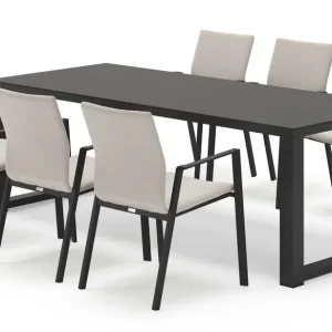 Weekendaanbieding Livo rechthoekige tuinset in zwart aluminium en sintered stone notte minerale met 6 Madura tuinstoelen
