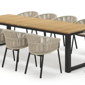 Weekendaanbieding Livo rechthoekige tuinset in zwart aluminium en teak natural finish met 10 Matera tuinstoelen