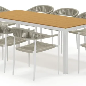 Toma tuinset rechthoekig in wit aluminium en polywood met 8 Guarda tuinstoelen Lage Kosten