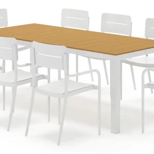 Toma tuinset rechthoekig in wit aluminium en polywood met 8 Salto tuinstoelen Alleen Vandaag