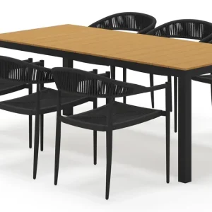 Toma tuinset rechthoekig in zwart aluminium en polywood met 6 Guarda tuinstoelen Premium