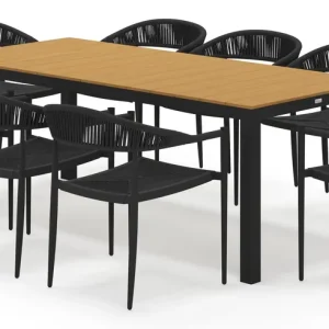 Toma tuinset rechthoekig in zwart aluminium en polywood met 8 Guarda tuinstoelen Snelle Levering