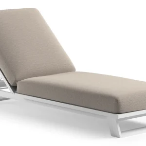 Aanbieding Pagino verstelbaar ligbed in wit aluminium met slow farafra all weather Sunbrella® luxe kussen