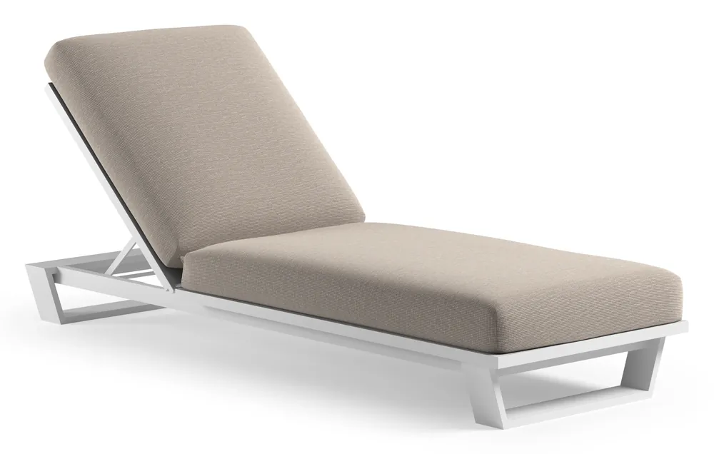 Aanbieding Pagino verstelbaar ligbed in wit aluminium met slow farafra all weather Sunbrella® luxe kussen