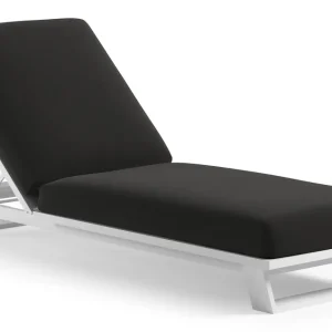 Weekendaanbieding Pagino verstelbaar ligbed in wit aluminium met natte sooty all weather Sunbrella® luxe kussen