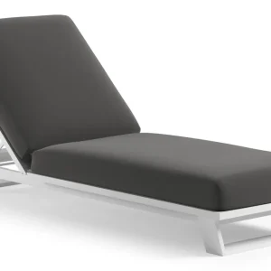 Aanbieding Pagino verstelbaar ligbed in wit aluminium met natte charcoal chine all weather sunbrella® luxe kussen