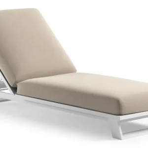 Aanbieding Pagino verstelbaar ligbed in wit aluminium met lopi antique all weather Sunbrella® luxe kussen
