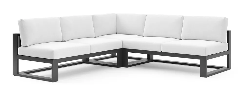 Gereduceerde Prijs Verato loungehoek in zwart aluminium met ego birch all weather solica kussen