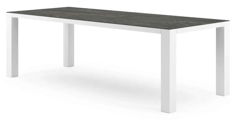 Nano tuintafel rechthoekig in wit aluminium en volkeramiek Black Obsession - L 240 x B 100 x H 75 cm Laatste Kans