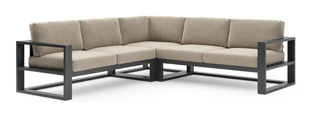 Uitverkoop Verato loungehoek in zwart aluminium met chartres pewter all weather sunbrella® luxe kussen