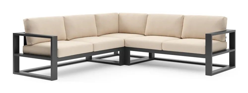 Goedkoop Verato loungehoek in zwart aluminium met heritage papyrus all weather sunbrella® luxe kussen