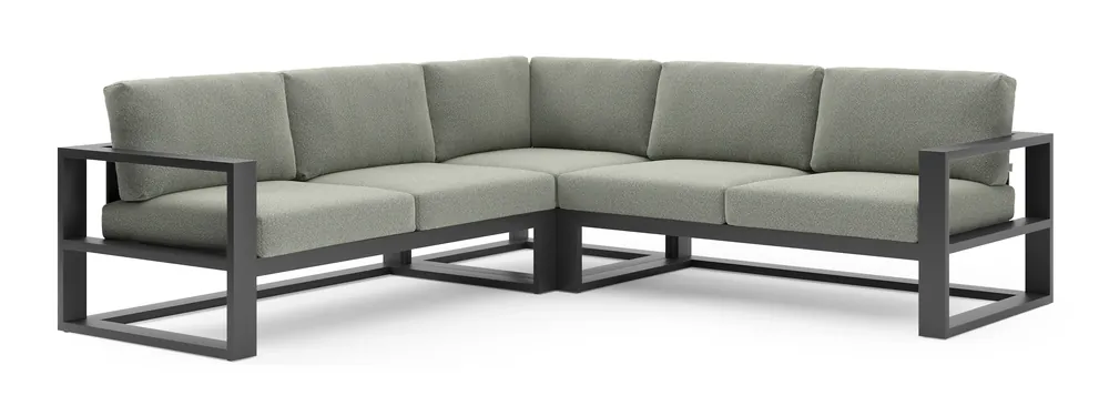Verato loungehoek in zwart aluminium met savane leaf all weather sunbrella® luxe kussen Koop Online