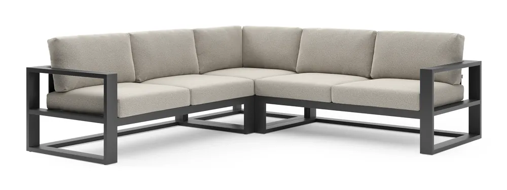 Verato loungehoek in zwart aluminium met firenze sand all weather solica kussen Laatste Versie