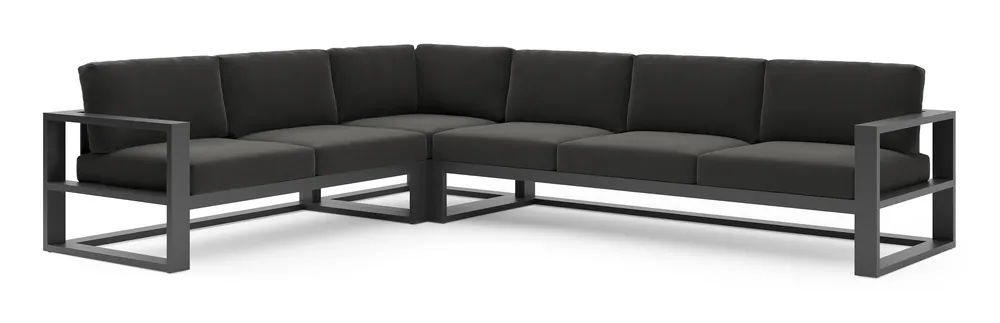Verato loungehoek in zwart aluminium met natte sooty all weather sunbrella® luxe kussen Actieprijs