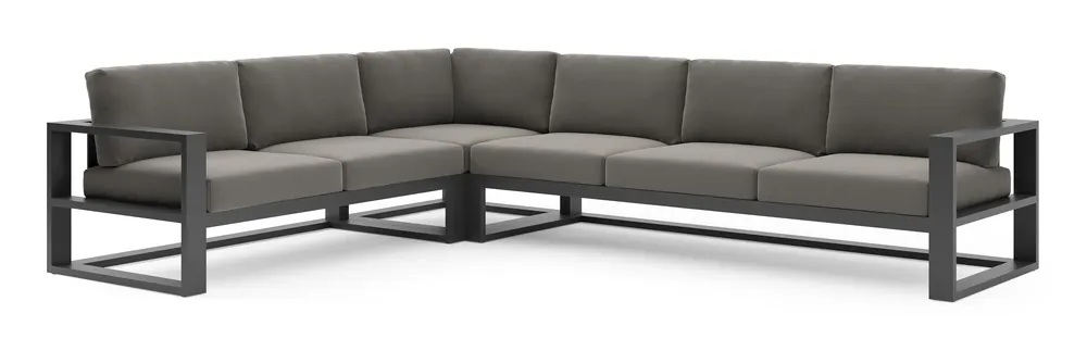 Beste Prijs Verato loungehoek in zwart aluminium met natte dark taupe all weather sunbrella® luxe kussen