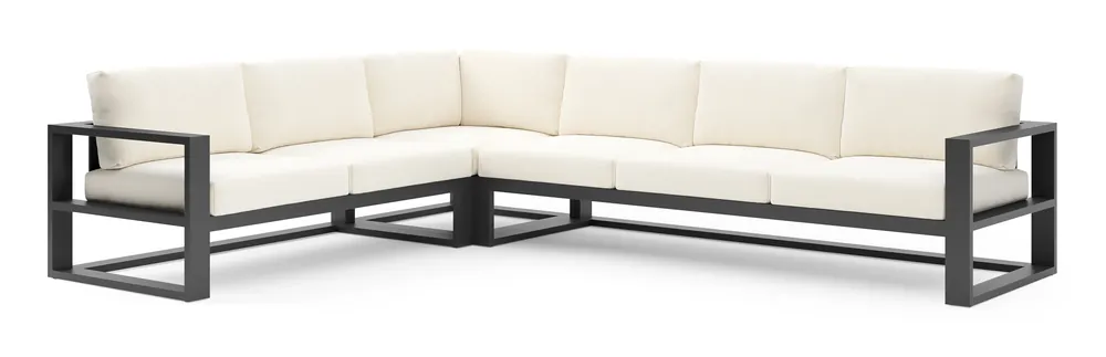 Verato loungehoek in zwart aluminium met natte white all weather sunbrella® luxe kussen Direct Verzonden