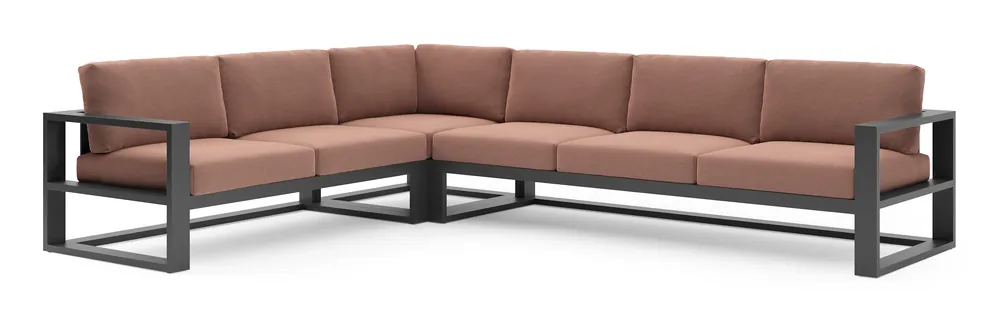 Gecertificeerd Verato loungehoek in zwart aluminium met savane rust all weather sunbrella® luxe kussen