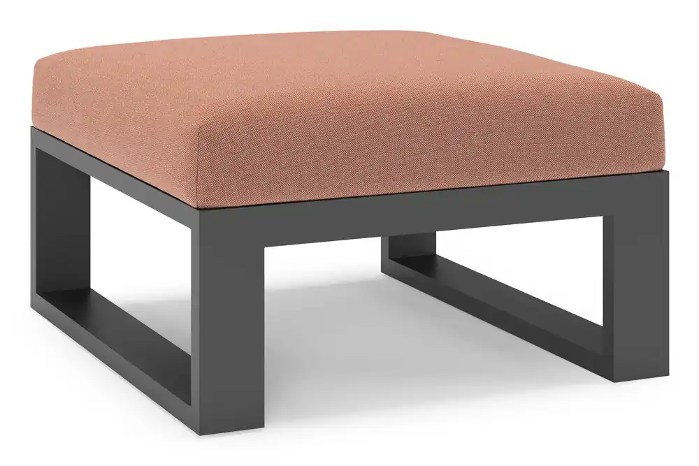 Verato poef in zwart aluminium met savane rust all weather sunbrella® luxe kussen Superprijs