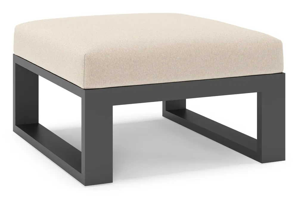 Gereduceerde Prijs Verato poef in zwart aluminium met heritage ash all weather sunbrella® luxe kussen