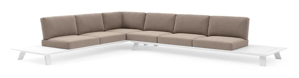 Cesano loungehoek in wit aluminium met savane earth all weather Sunbrella® luxe kussen Korting