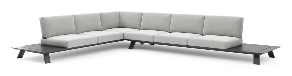 Merkproduct Cesano loungehoek in zwart aluminium met natte grey chine all weather Sunbrella® luxe kussen