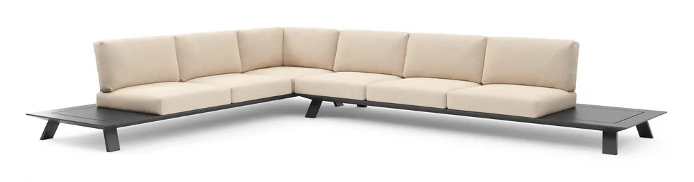 Gereduceerde Prijs Cesano loungehoek in zwart aluminium met heritage papyrus all weather Sunbrella® luxe kussen