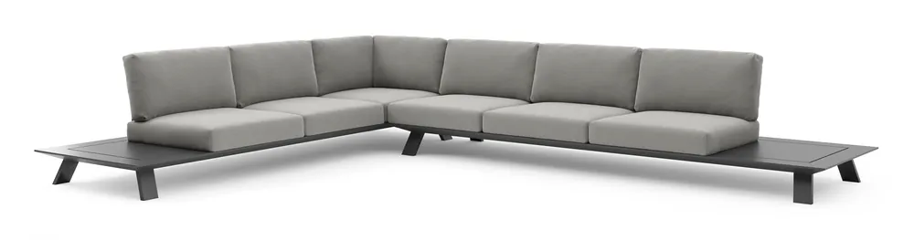 Aanbieding Cesano loungehoek in zwart aluminium met savane zinc all weather Sunbrella® luxe kussen