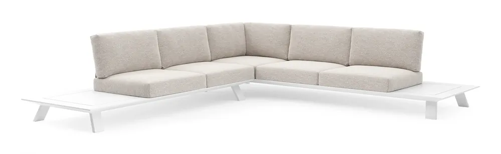 Koopje Cesano loungehoek in wit aluminium met tundra sand all weather Sunbrella® luxe kussen