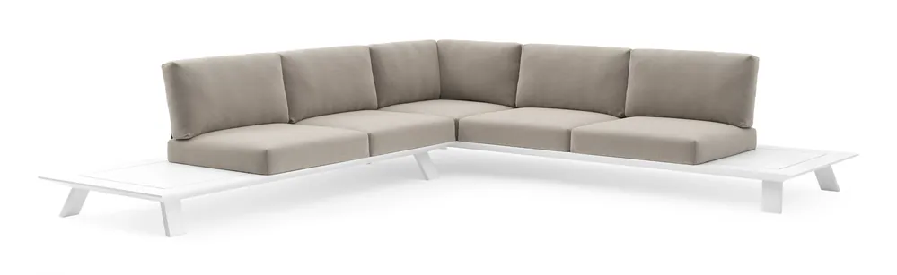 Cesano loungehoek in wit aluminium met savane coconut all weather Sunbrella® luxe kussen Laatste Versie