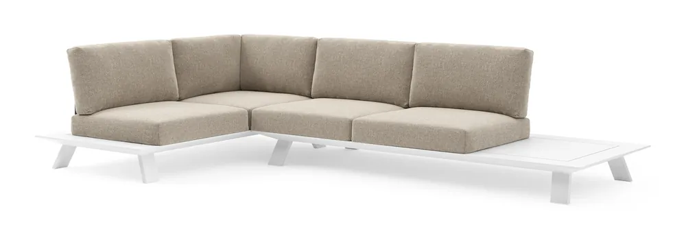 Cesano loungehoek in wit aluminium met chartres pewter all weather Sunbrella® luxe kussen Actieprijs