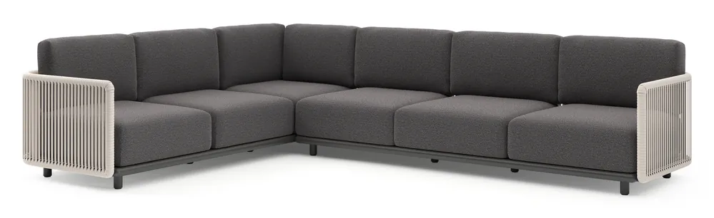 Organo loungehoek in zwart aluminium en beige verticaal geweven luxe vlakke rope met firenze tunder all weather Solica kussen Populair