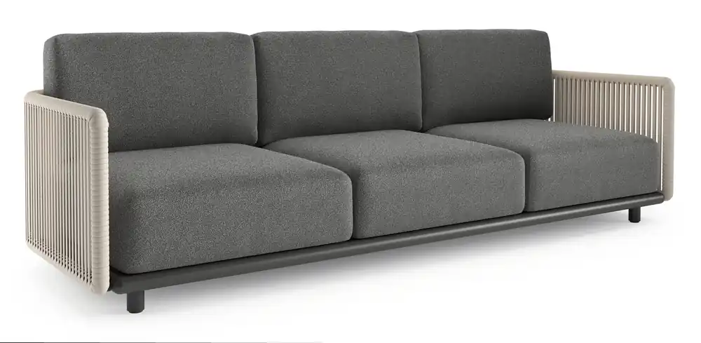 Organo loungebank in zwart aluminium en beige verticaal geweven luxe vlakke rope met catania black all weather Cosytica kussen Meest Verkocht
