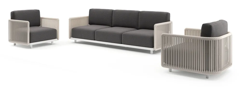 Beste Prijs Organo loungeset in wit aluminium en beige verticaal geweven luxe vlakke rope met firenze tunder all weather Solica kussen
