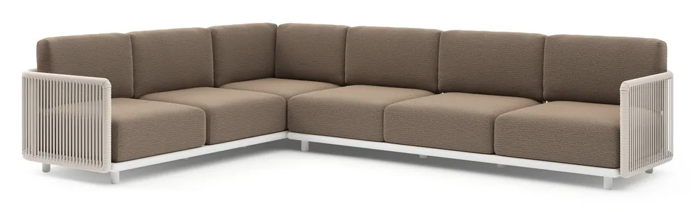 Gratis Retour Organo loungehoek in wit aluminium en beige verticaal geweven luxe vlakke rope met firenze bamboe all weather Solica kussen