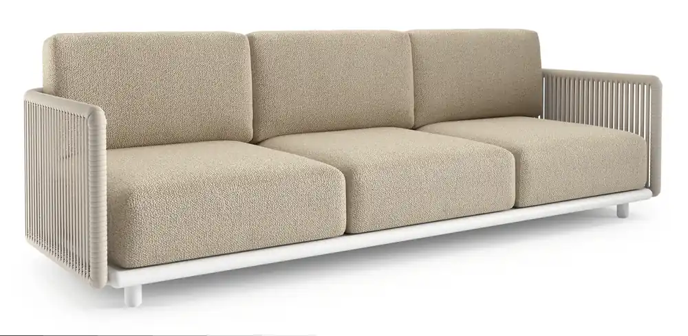 Organo loungebank in wit aluminium en beige verticaal geweven luxe vlakke rope met bora forest all weather Cosytica kussen Goedkoop